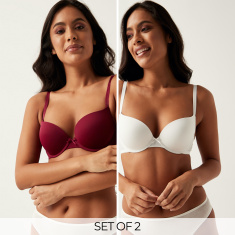 Pack of 2 - Plain Padded Plunge Bra with Adjustable Straps