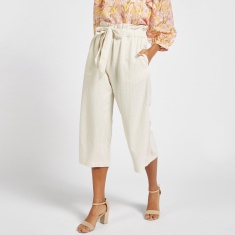 Shop Dobby Striped Regular Fit Culottes with Paper Bag Waist