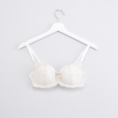 Shop Lace Detail Balconette Bra with Hook and Eye Closure Online